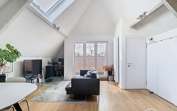 In een voormalige neoclassicistische burgerwoning, volledig gerenoveerd en omgevormd tot een kleinschalig appartementsgebouw met EPC-label B, vind je dit stijlvolle appartement van 57 m². Instapklaar wonen in het hart van Antwerpen!
Het appartement bevi