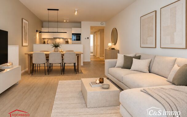 Dit energiezuinig appartement bevindt zich in een recent gebouw (2018) nabij het Rivierenhof. U betreedt het appartement via de inkomhal (ca.7 m&sup2;) met voldoende kastruimte en apart toilet. Lichtrijke woonkamer op keramische parket met een open keuken. De
