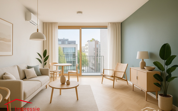 Deze studio ligt vlakbij het stadspark en het mooie Zurenborg en biedt een mooi uitzicht over de stad vanuit de 7e verdieping.
Vanop het zuidwestelijk georiënteerde terras geniet u van een open zicht alsook zijzicht op het park. 
Lichtrijke woonkamer op 