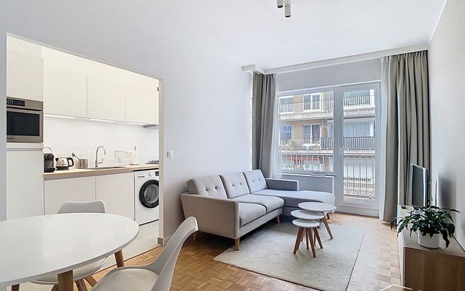 Dit gerenoveerd 1-slaapkamer appartement bevindt zich in een goed onderhouden gebouw. vlakbij Park Spoor Noord. Via de inkomhal betreedt u de lichtrijke woonkamer (ca.17m²) aan de achterzijde gelegen. De keuken (ca.7m²) bevindt zich aansluitend en is vo