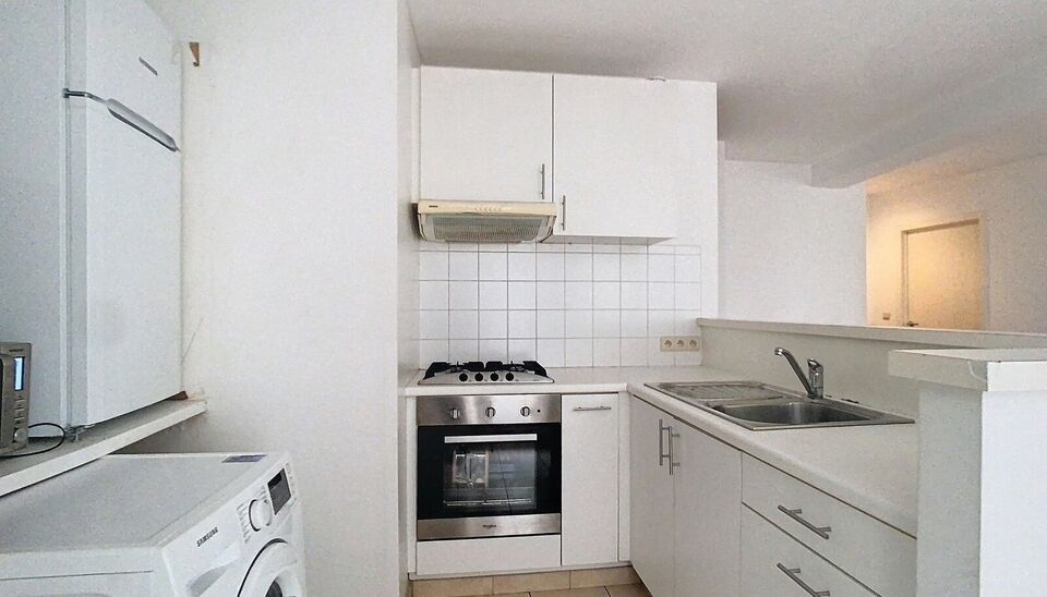 Gezellig éénslaapkamer appartement op centrale locatie aan Hendrik Conscienceplein.
Inkomhal met vestiaire en gastentoilet. Ruime en lichte leefruimte (ca. 32m²) op laminaatvloer. Open keuken uitgerust met gasfornuis, traditionele oven en dampkap. Aans