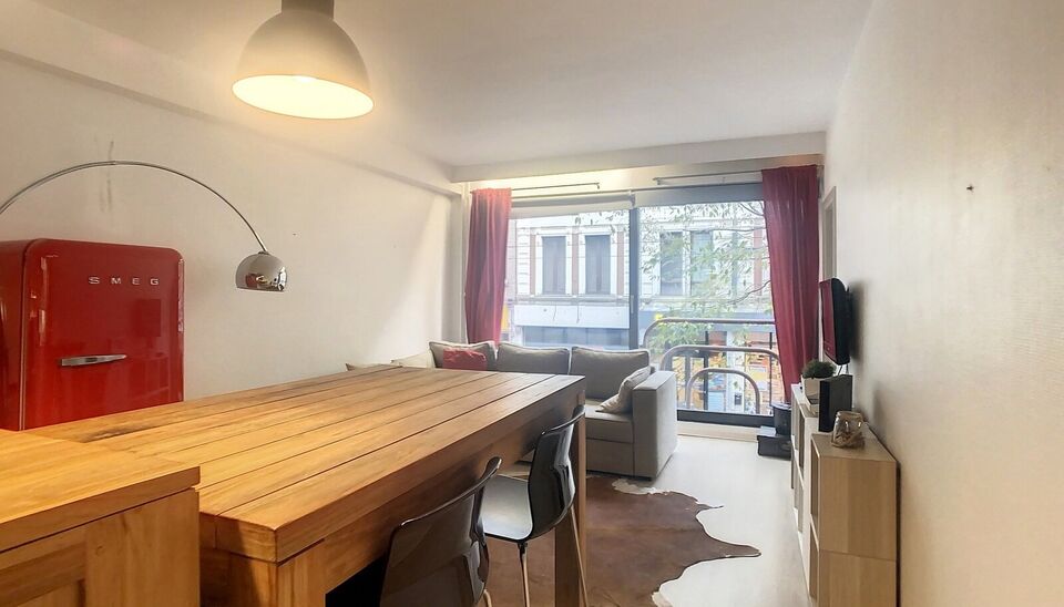 Gezellig en bemeubeld &eacute;&eacute;nslaapkamer appartement, centraal gelegen tussen de hippe modewijk en het trendy Zuid. Via de lift naar eerste verdieping. Privatieve inkomhal met toegang tot toilet en vestiairekast. Lichte woonkamer (ca. 28 m&sup2;) op laminaat met