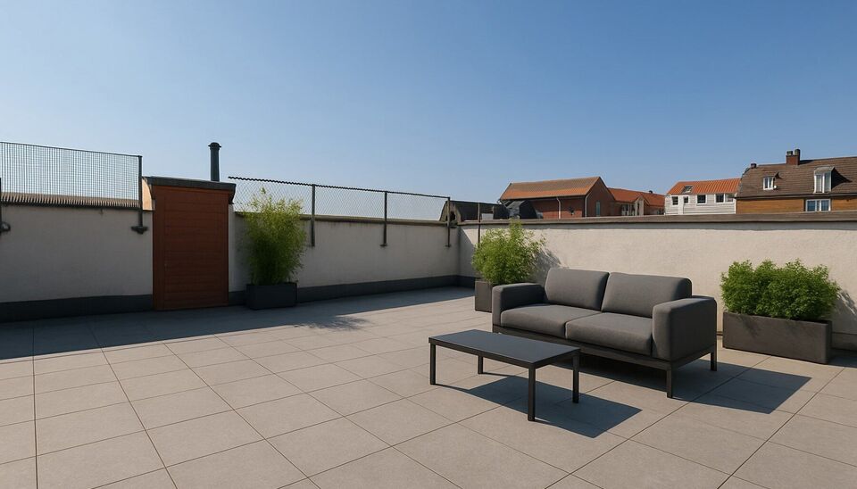 Instapklaar hoekappartement met zonne dakterras op toplocatie aan UA. 
In dit verzorgde gebouw, aan de rustige achterzijde op de eerste verdieping, bevindt zich dit charmante hoekappartement.
Via de beveiligde inkomdeur betreedt u een ruime en lichtrijke 