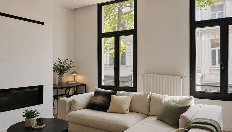 Enorm licht appartement in een volledig gerenoveerd gebouw. Dit appartement is gelegen tussen het Modemuseum en het Zuid. Het appartement is kwalitatief afgewerkt. Inkomhal, ruime woon- en eetkamer (ca.32m&sup2;) met hoge plafonds op een visgraadparket met ee