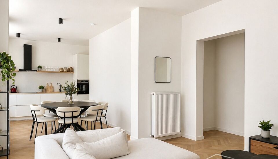 Enorm licht appartement in een volledig gerenoveerd gebouw. Dit appartement is gelegen tussen het Modemuseum en het Zuid. Het appartement is kwalitatief afgewerkt. Inkomhal, ruime woon- en eetkamer (ca.32m&sup2;) met hoge plafonds op een visgraadparket met ee