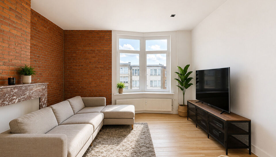 Appartement op wandelafstand van Te Boelaarpark in een kleinschalig gebouw met lift. 
Een ruime leefruimte is voorzien aan straatkant met aansluitend de keuken voorzien van vuur, lavabo en koelkast met vriesvak. 
De ruime slaapkamer (ca 22m&sup2;) is aangeslo