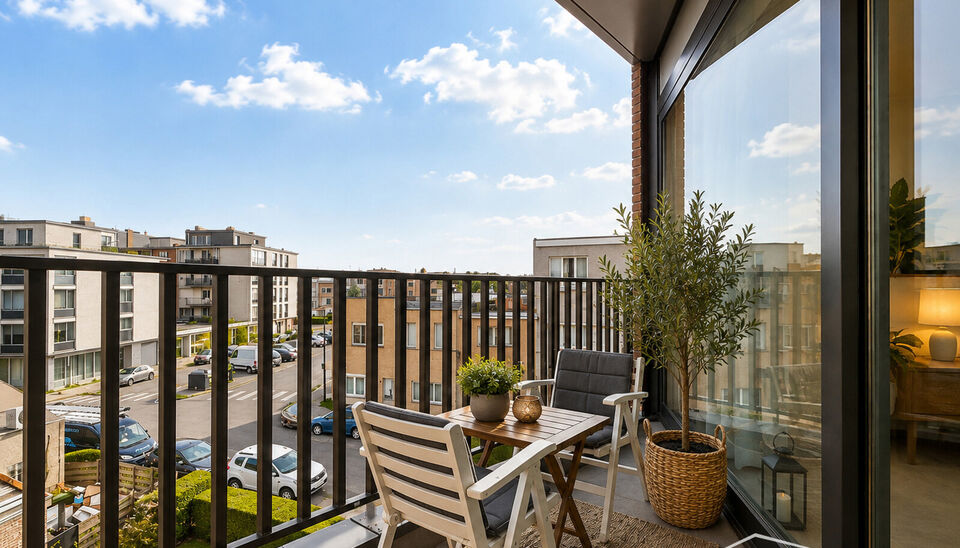 Twee slaapkamer appartement met lift. Via de gang komen we rechtstreeks in de ruime lichtrijke woonkamer op keramische tegelvloer (ca.34m&sup2;) met aansluitend de ingerichte keuken  (ca 8m&sup2; ) met koelkast, keramisch kookvuur, dampkap, ingebouwde vaatwasmach