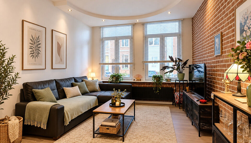 Dit charmante en instapklare appartement combineert een warme uitstraling met een praktische indeling. De karaktervolle bakstenen accentmuur, grote raampartijen en mooie lichtinval geven de leefruimte meteen een gezellige en authentieke sfeer.
De ruime wo