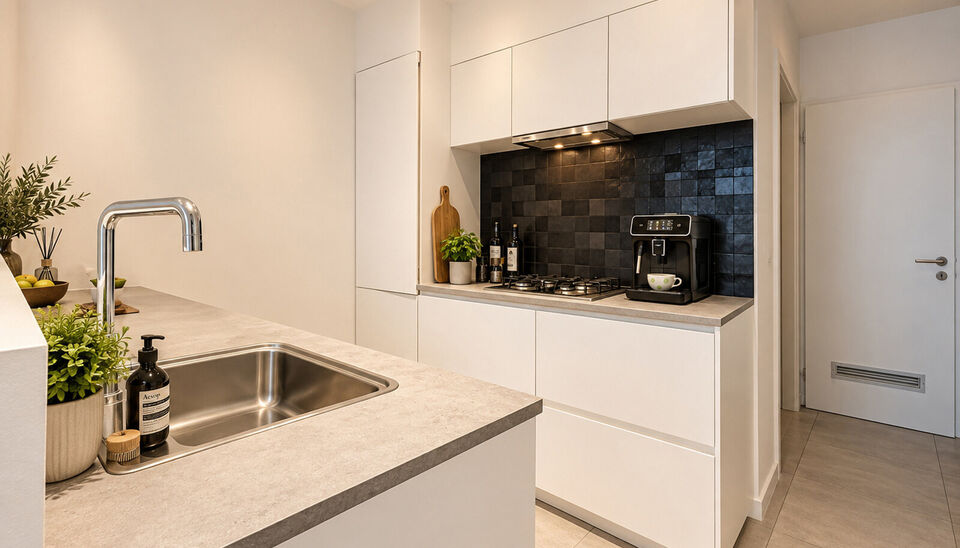 Dit charmante en instapklare appartement combineert een warme uitstraling met een praktische indeling. De karaktervolle bakstenen accentmuur, grote raampartijen en mooie lichtinval geven de leefruimte meteen een gezellige en authentieke sfeer.
De ruime wo