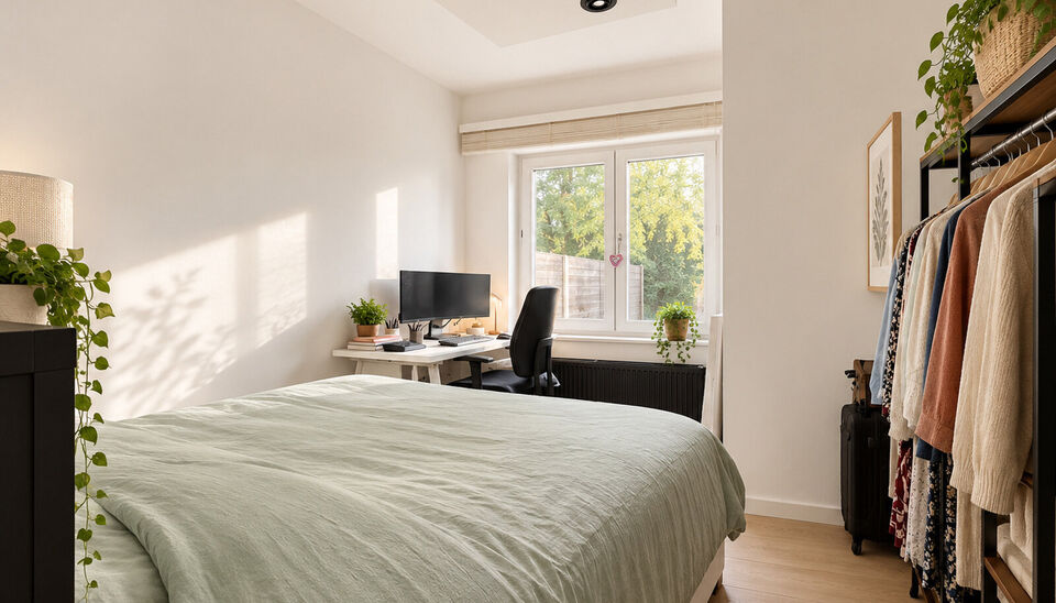 Dit charmante en instapklare appartement combineert een warme uitstraling met een praktische indeling. De karaktervolle bakstenen accentmuur, grote raampartijen en mooie lichtinval geven de leefruimte meteen een gezellige en authentieke sfeer.
De ruime wo