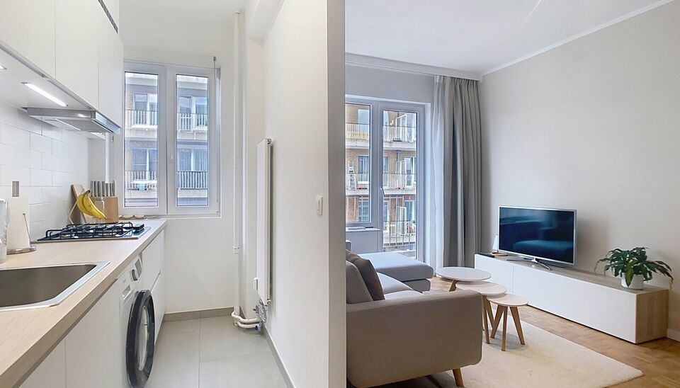 Dit gerenoveerd 1-slaapkamer appartement bevindt zich in een goed onderhouden gebouw. vlakbij Park Spoor Noord. Via de inkomhal betreedt u de lichtrijke woonkamer (ca.17m²) aan de achterzijde gelegen. De keuken (ca.7m²) bevindt zich aansluitend en is vo