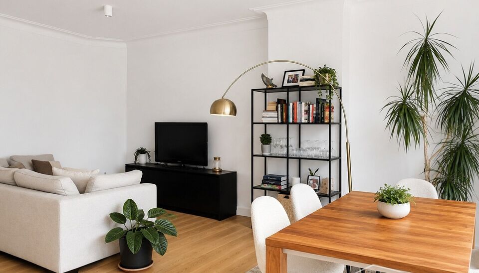 Stijlvol gerenoveerd appartement op de tweede verdieping van een kleinschalig gebouw.
Inkomhal, lichtrijke leefruimte (31 m&sup2;), afgewerkt met een mooie laminaatvloer. De grote vernieuwde ramen zorgen voor overvloedig natuurlijk licht en een open gevoel.
D
