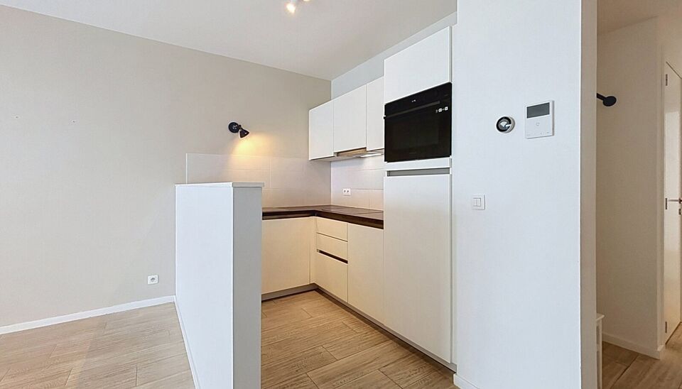 Dit energiezuinig appartement bevindt zich in een recent gebouw (2018) nabij het prachtige Rivierenhof. U betreedt het appartement via de inkomhal (ca.7 m&sup2;) met voldoende kastruimte en apart toilet. Lichtrijke woonkamer op keramische parket met een open 