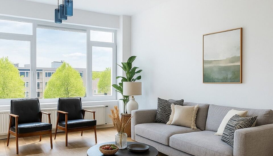 Ontdek dit volledig gerenoveerde appartement op de derde verdieping, ideaal gelegen en instapklaar!
Via de ruime inkomhal (ca. 6 m²) met ingemaakte kasten en parketvloer betreedt u het appartement. De lichtrijke leefruimte (ca. 31 m²) aan de voorzijde b