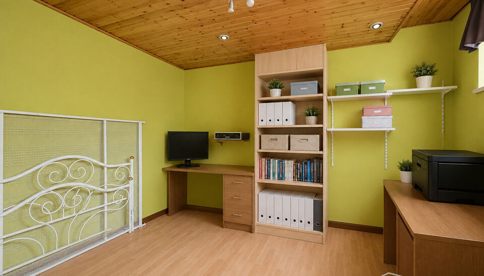 Via de inkomhal krijg je toegang tot de drie slaapkamers op de benedenverdieping. Aansluitend vind je een ruimte met toilet en douchekamer mogelijkheden, verder komt u in de veranda die uitgeeft op de gezellige tuin. Op de eerste verdieping komt u de woon