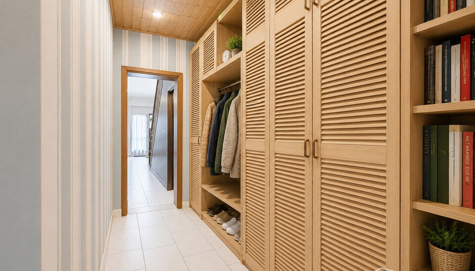 Via de inkomhal krijg je toegang tot de drie slaapkamers op de benedenverdieping. Aansluitend vind je een ruimte met toilet en douchekamer mogelijkheden, verder komt u in de veranda die uitgeeft op de gezellige tuin. Op de eerste verdieping komt u de woon