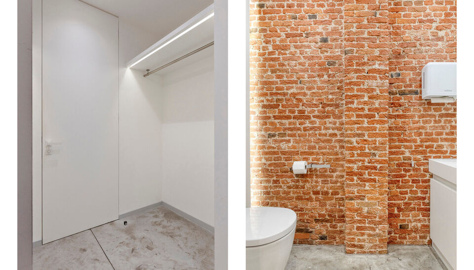 In een monumentaal gebouw is dit luxueus kantoor/praktijkruimte (ca.375m²) gelegen op de 1e verdieping. De afwerking is tot in details afgewerkt met het nodige comfort. Een combinatie van gepolieerde betonvloer, glas en authentieke houten balkenstructure