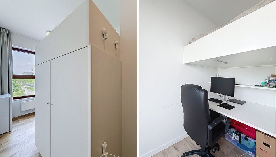 Goed en centraal gelegen, vlak bij de Antwerpse studentenwijk, bevindt zich deze volledig ingerichte studentenkamer in Campus Eilandje met een netto rendement 4.5%. Dit stijlvolle complex combineert een hotel, studentenhuisvesting en appartementen in &eacute;&eacute;