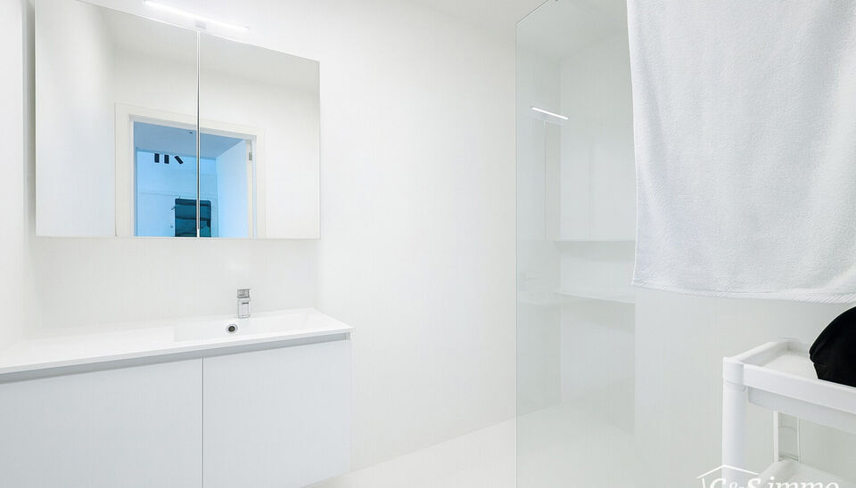 Dit stijlvol afgewerkt studioappartement op de derde verdieping combineert comfort, licht en een topligging op een boogscheut van het MAS en het bruisende Eilandje. 
De leefruimte met open keuken (32 m²) is volledig voorzien van hoogwaardige parketvloere