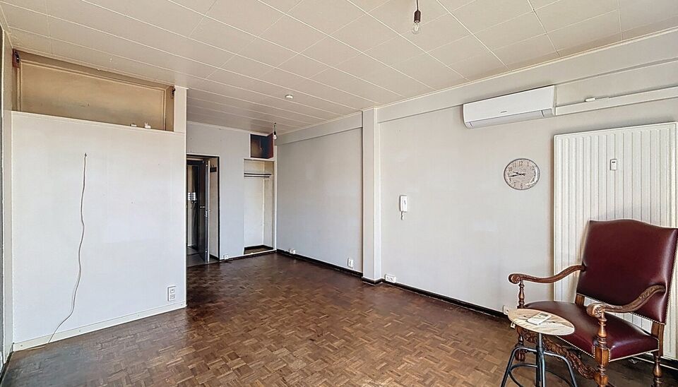 Deze studio ligt vlakbij het stadspark en het mooie Zurenborg en biedt een mooi uitzicht over de stad vanuit de 7e verdieping.
Vanop het zuidwestelijk georiënteerde terras geniet u van een open zicht alsook zijzicht op het park. 
Lichtrijke woonkamer op 